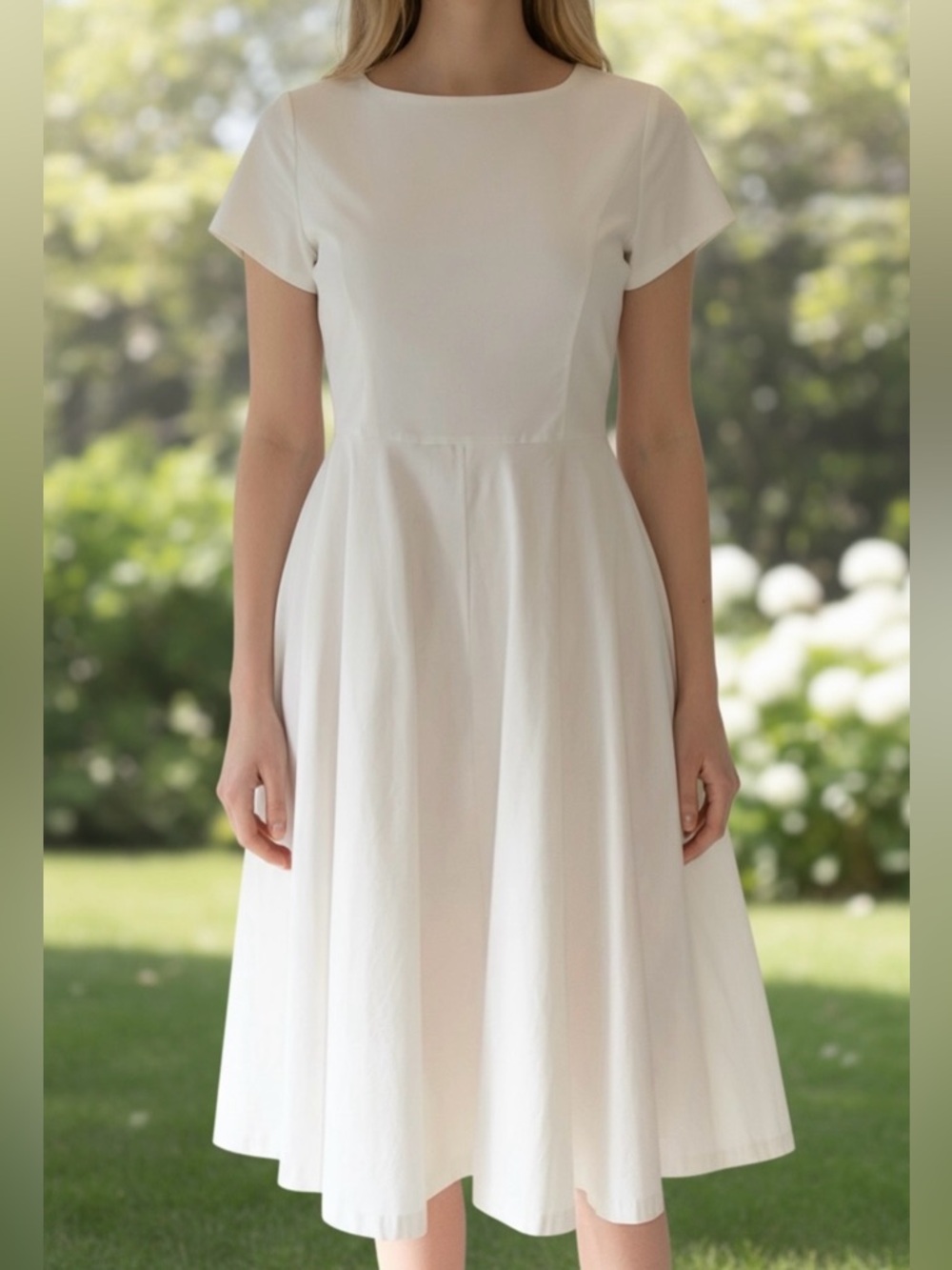 Gown Town Swing Dress Women’s White Stretchy Short Sleeve Tie Bow Back Size S